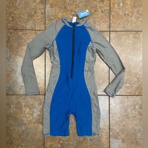 Women's Blue and Gray One Piece Swimsuit